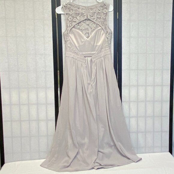 Lulus Formal Gown M Sweetheart Empire Waist Open Back Grey Crochet Bodice - Picture 2 of 11